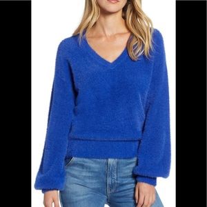 NWT HALOGEN VNeck Long Sleeve Cozy Fuzzy Sweater Royal Blue 2X Nordstrom